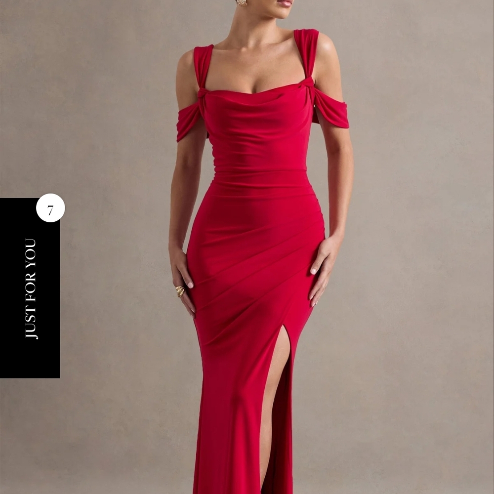 Club London Red Off-Shoulder Evening Dress size 6